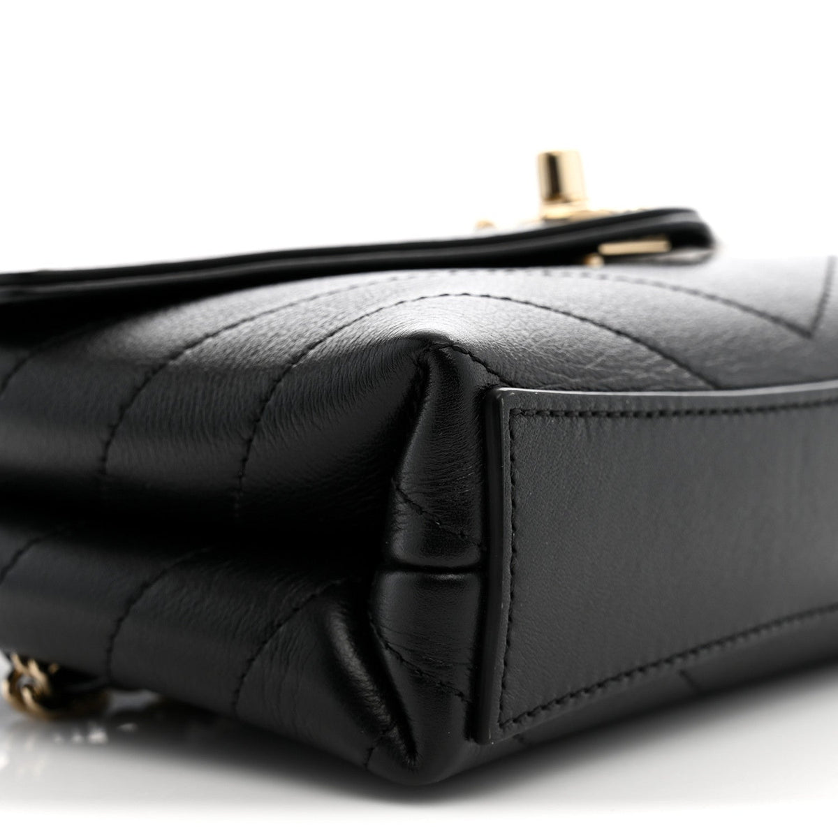 Calfskin Chevron Stitched Coco Waist Bag Black
