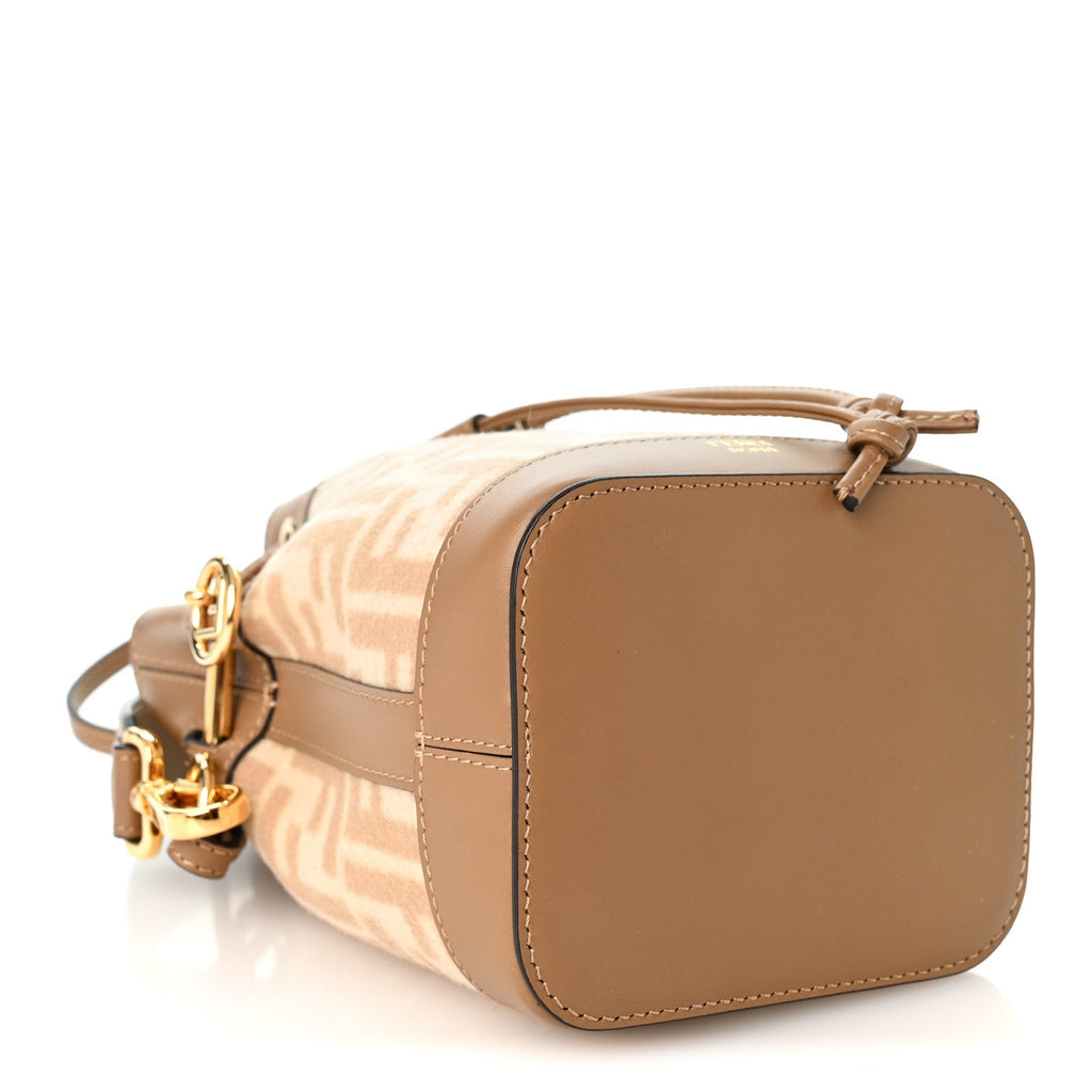 Wool Vitello King FF 1974 Mini Mon Tresor Bucket Bag Beige Cammello Sand