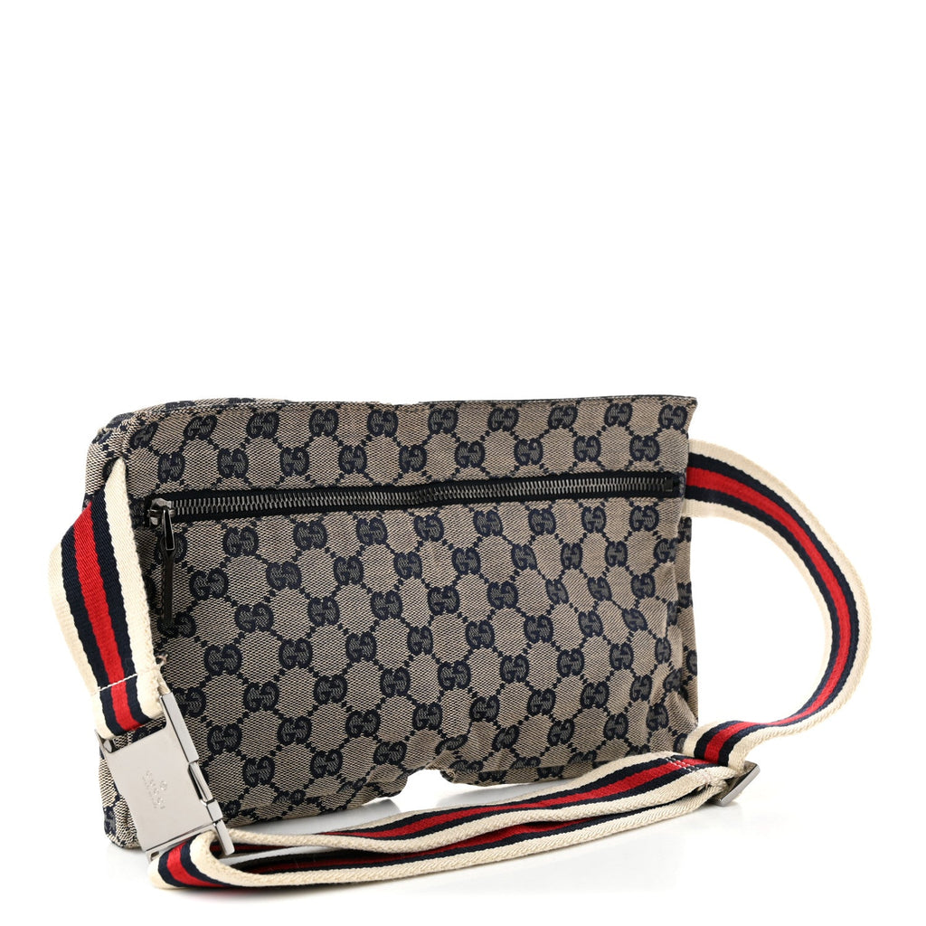 GG Monogram Web Double Pocket Belt Bag Navy