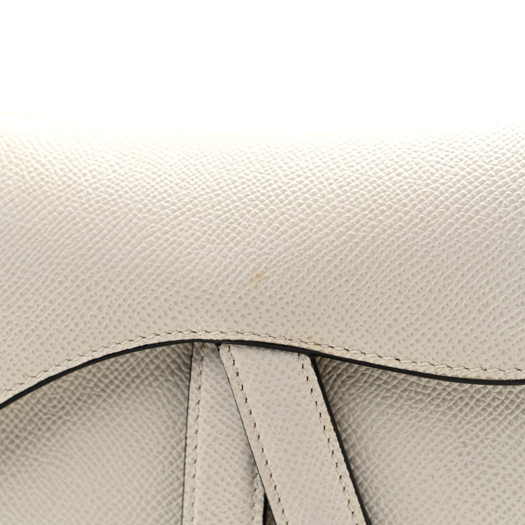 Grained Calfskin Mini Saddle Bag With Strap White