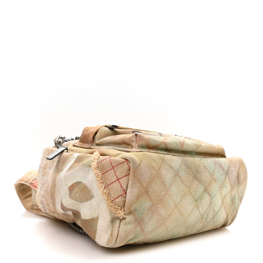 Graffiti Printed Canvas Medium Backpack Beige