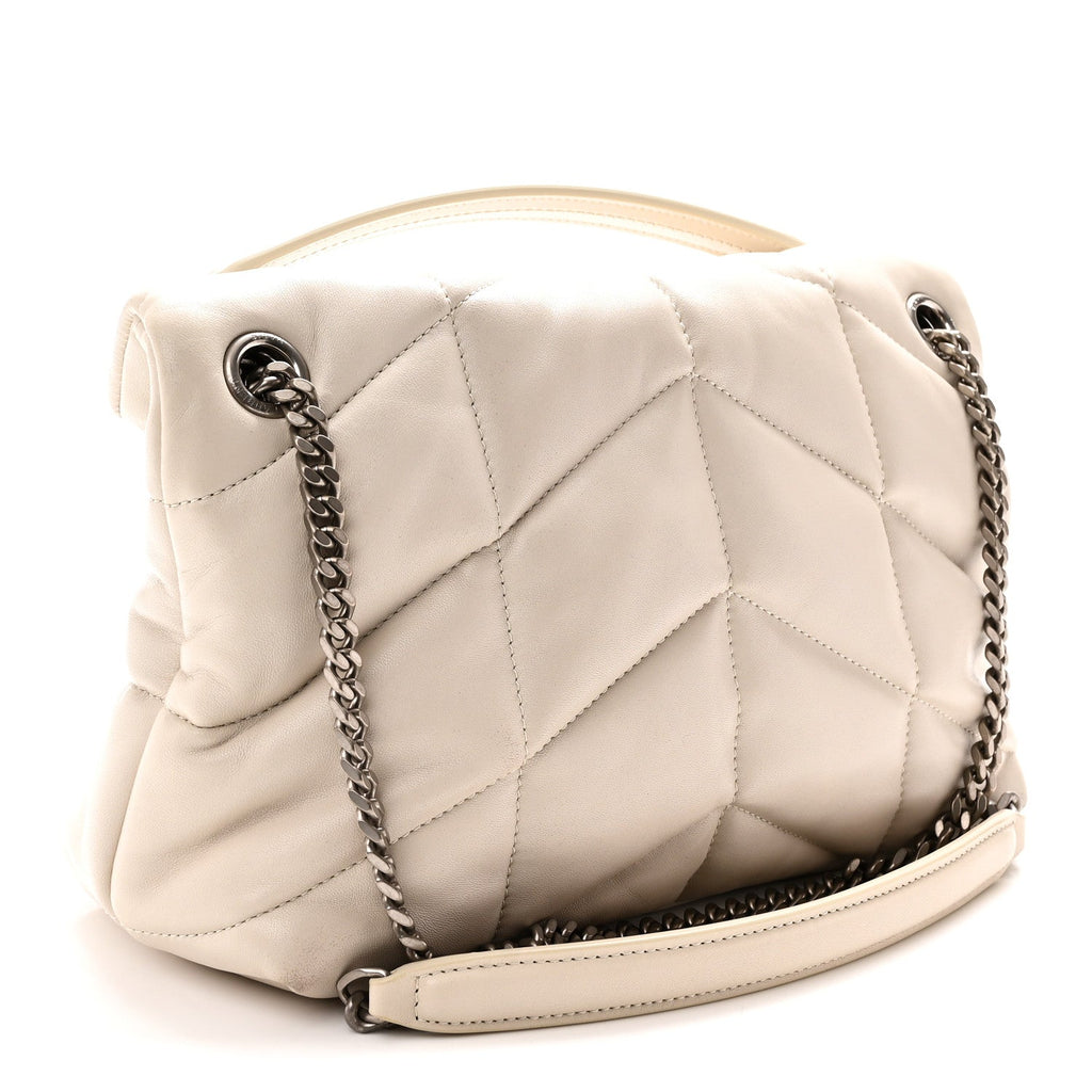 Lambskin Quilted Small Loulou Puffer Monogram Chain Satchel Crema Soft