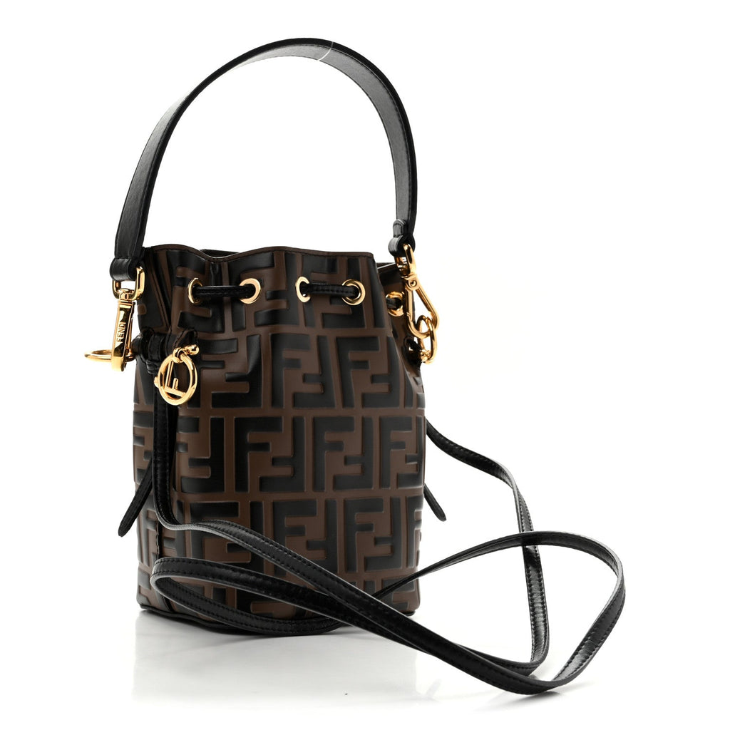 Vitello Liberty F is Fendi Bi-Color FF 1974 Embossed Mini Mon Tresor Bucket Bag Maya Black