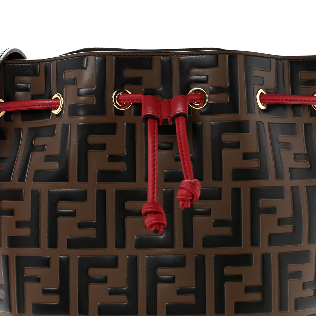 Vitello Grace F is Fendi Bi-Color FF 1974 Embossed Grande Mon Tresor Bucket Bag Maya Black Fragola
