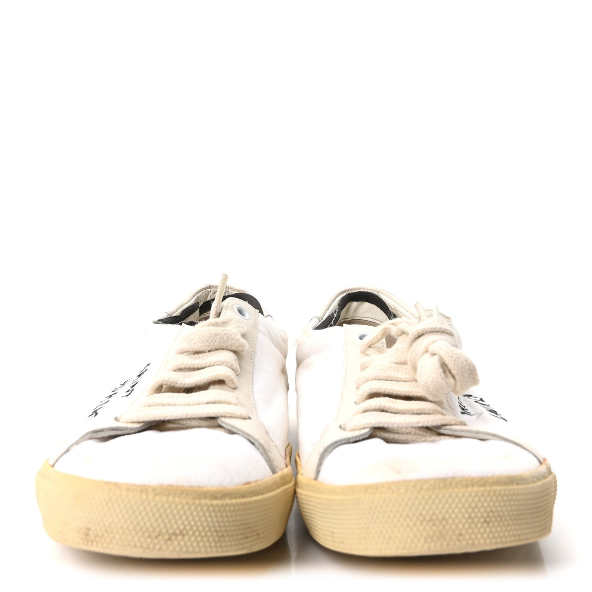 Distressed Canvas Court Classic Sneakers 39 Panna