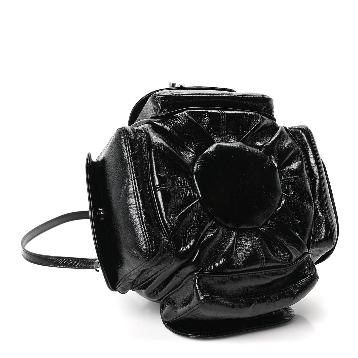 Calfskin Dumbo B Chain Pocket Bucket Bag Black