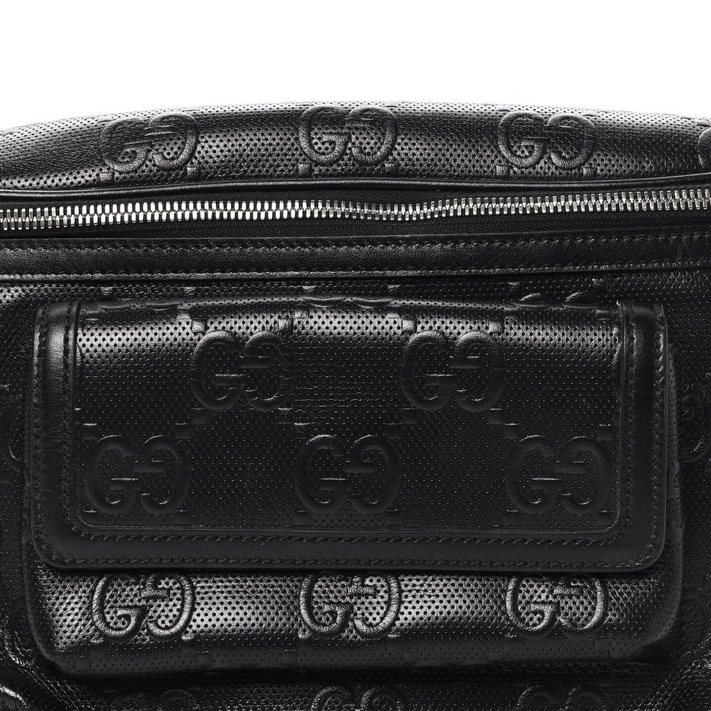Calfskin GG Tennis Embossed Pocket Belt Bag Black