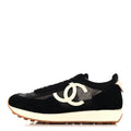 Mesh Suede Calfskin Womens Logo Sneakers 37 Black White
