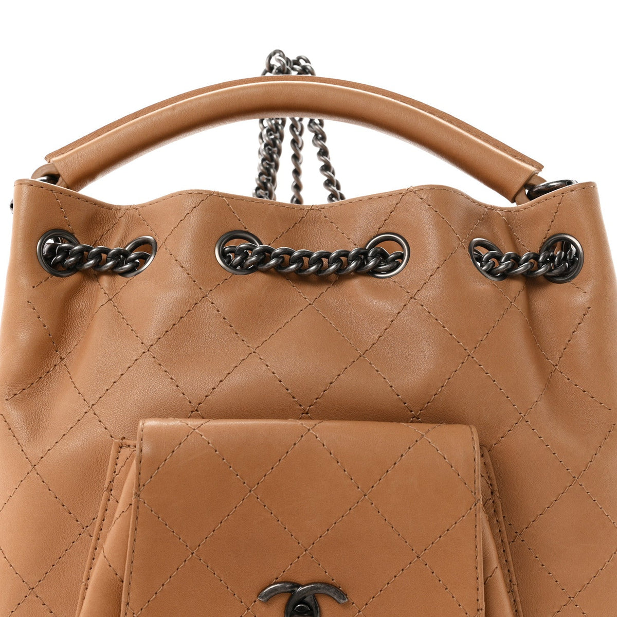 Calfskin Stitched Medium Urban Luxury Drawstring Backpack Beige