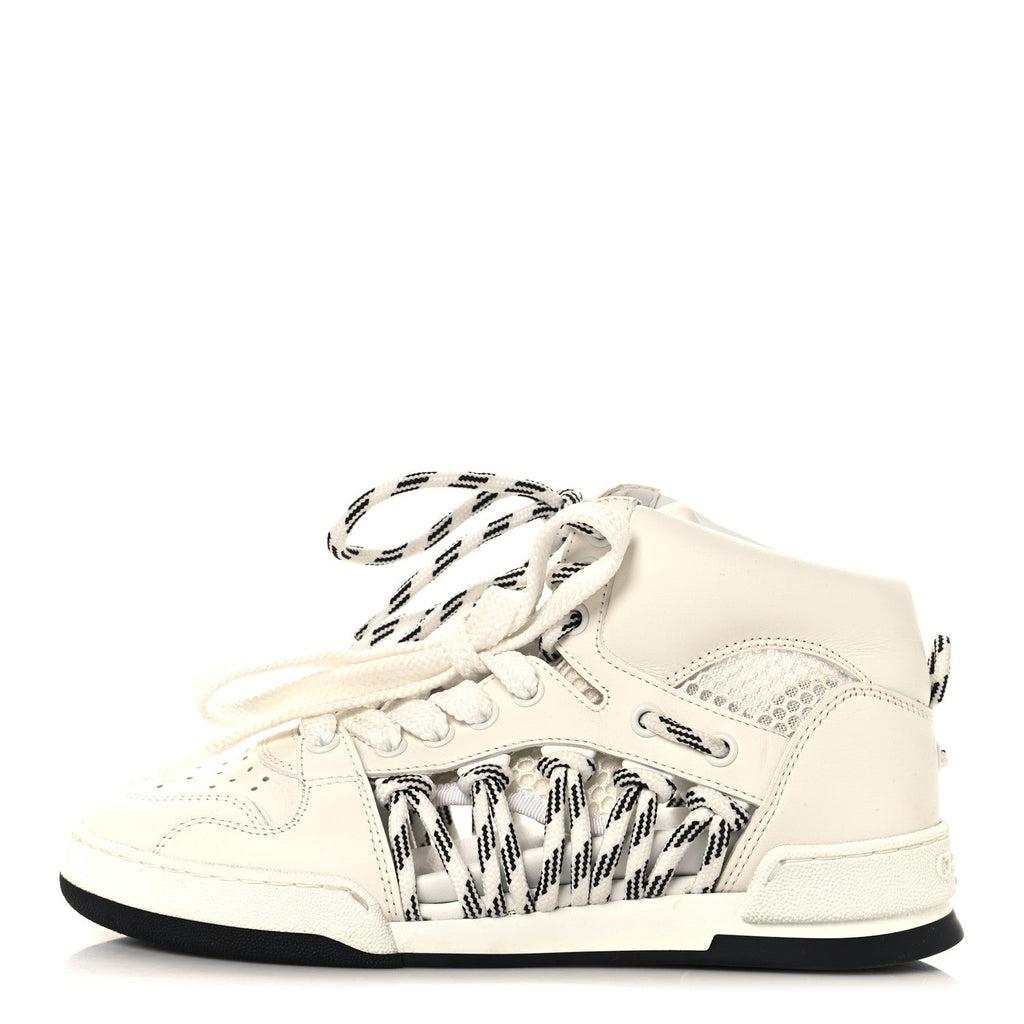 Calfskin Mesh Cutout High Top Sneakers 35 Black White