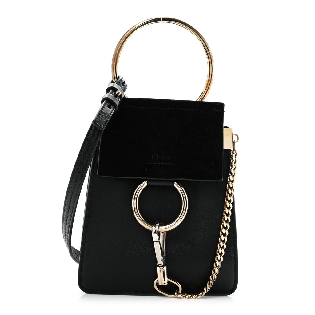 Suede Calfskin Mini Faye Bracelet Bag Black