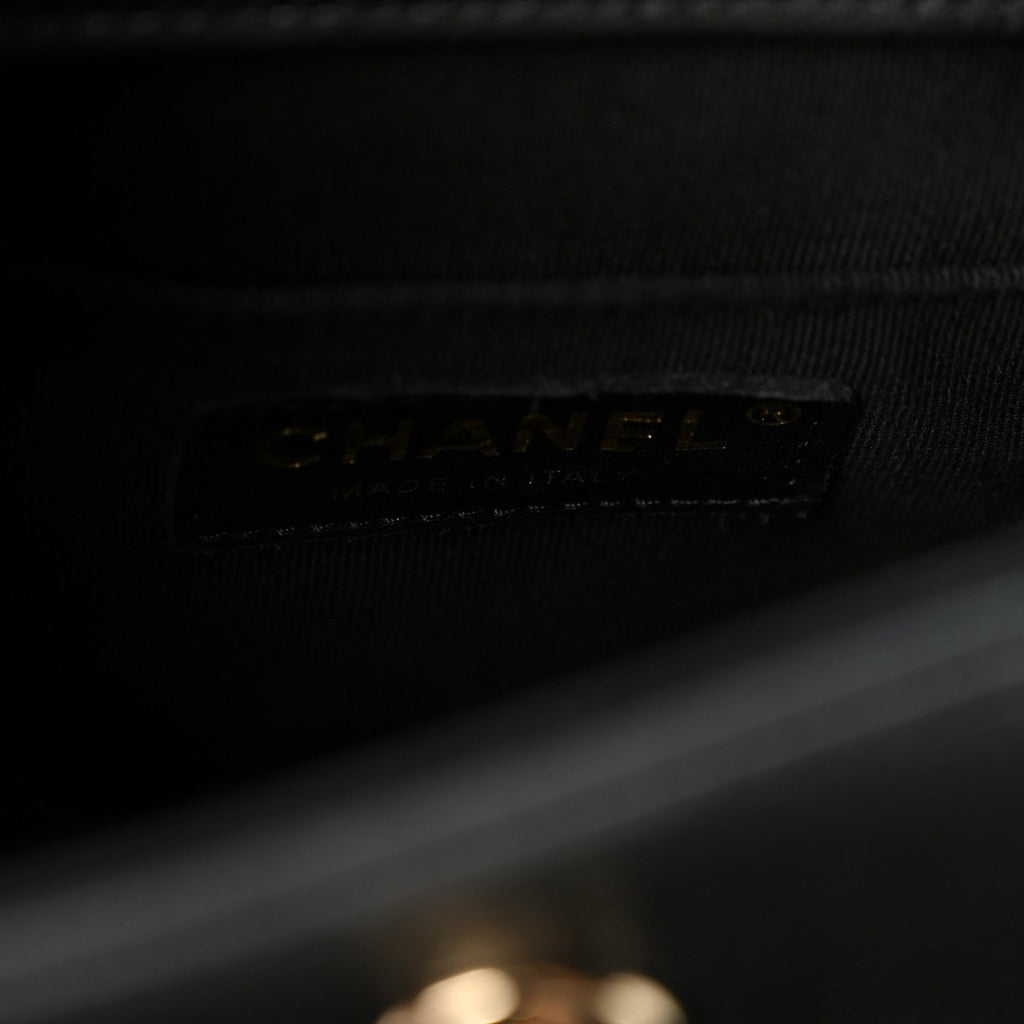 Shiny Caviar Quilted Small Pockets Drawstring Backpack Black