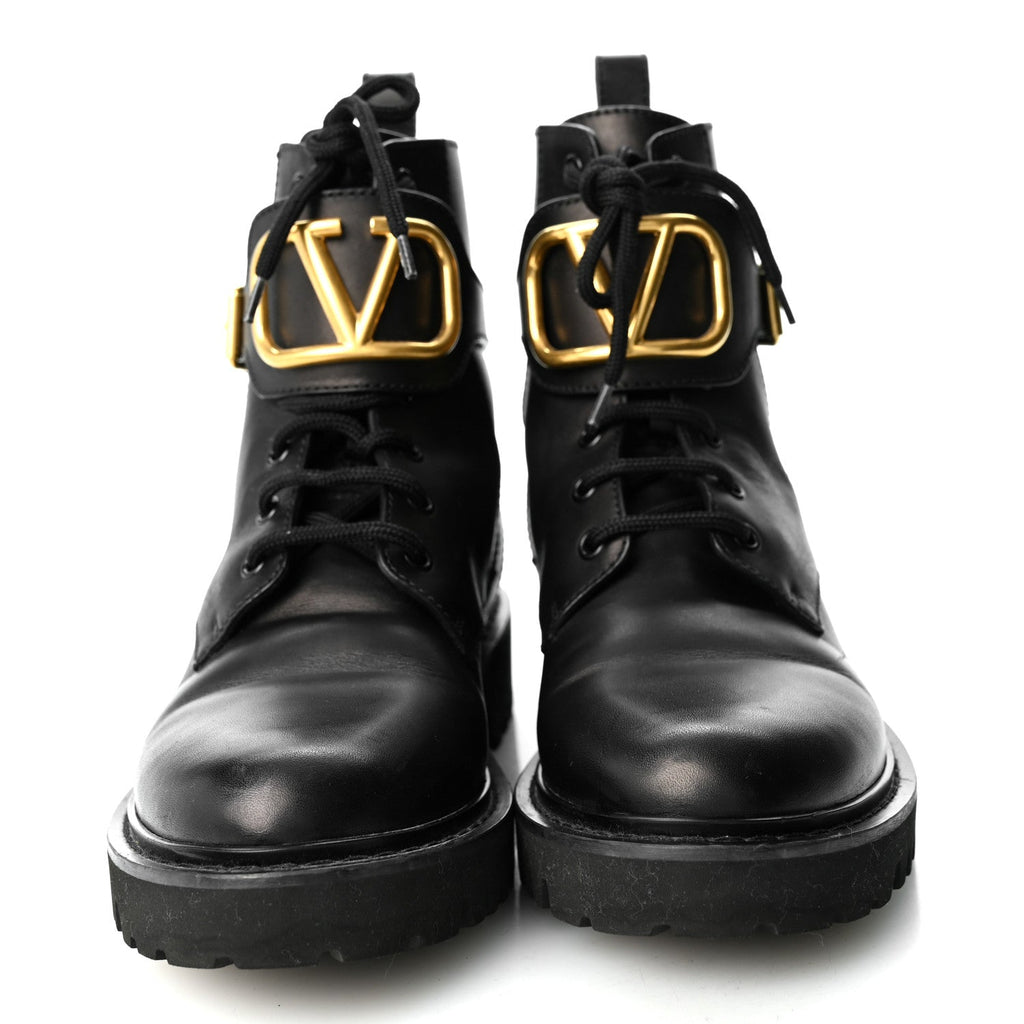 Calfskin Womens VLOGO 35mm Combat Boots 38.5 Black