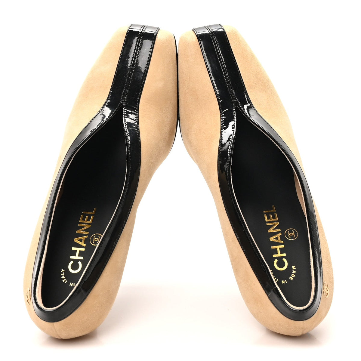 Suede Patent Calfskin Pumps 38 Beige Black