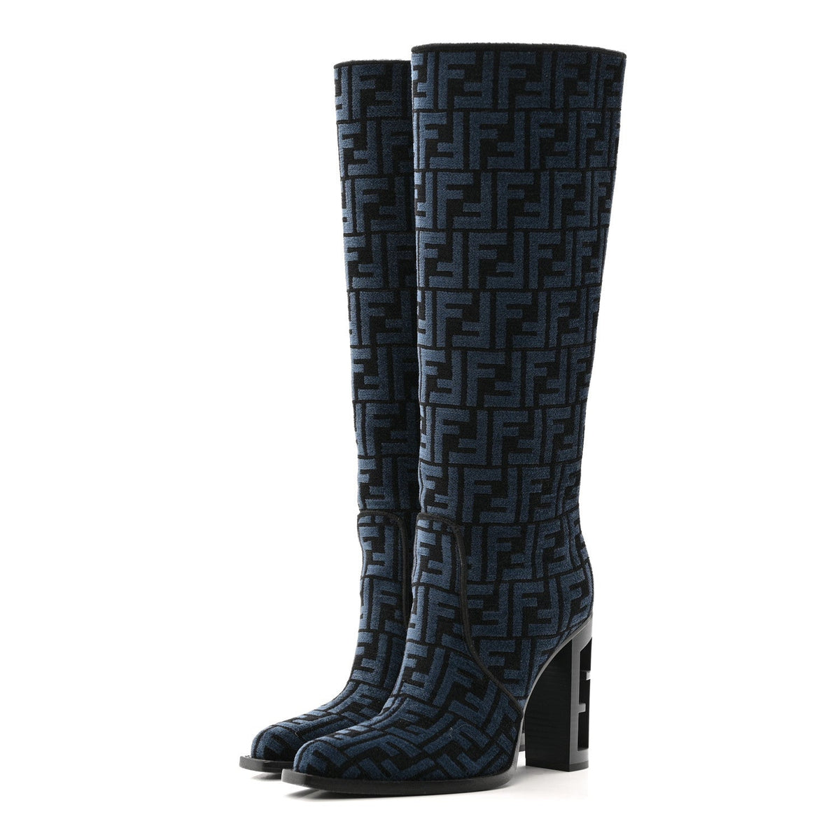 Chenille Jacquard FF 110mm Knee Boots 39 Black Blue