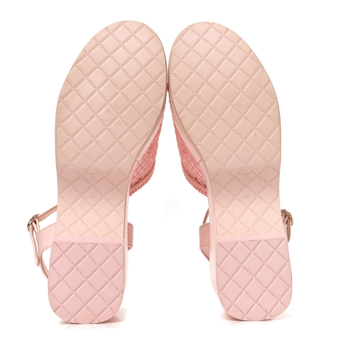 Fabric Calfskin CC Platform Sandals 40 Light Pink