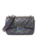 Iridescent Goatskin Quilted Small Double Carry Waist Chain Flap Purple