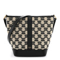 Canvas Calfskin Triomphe Embroidered Small Bucket Bag Black