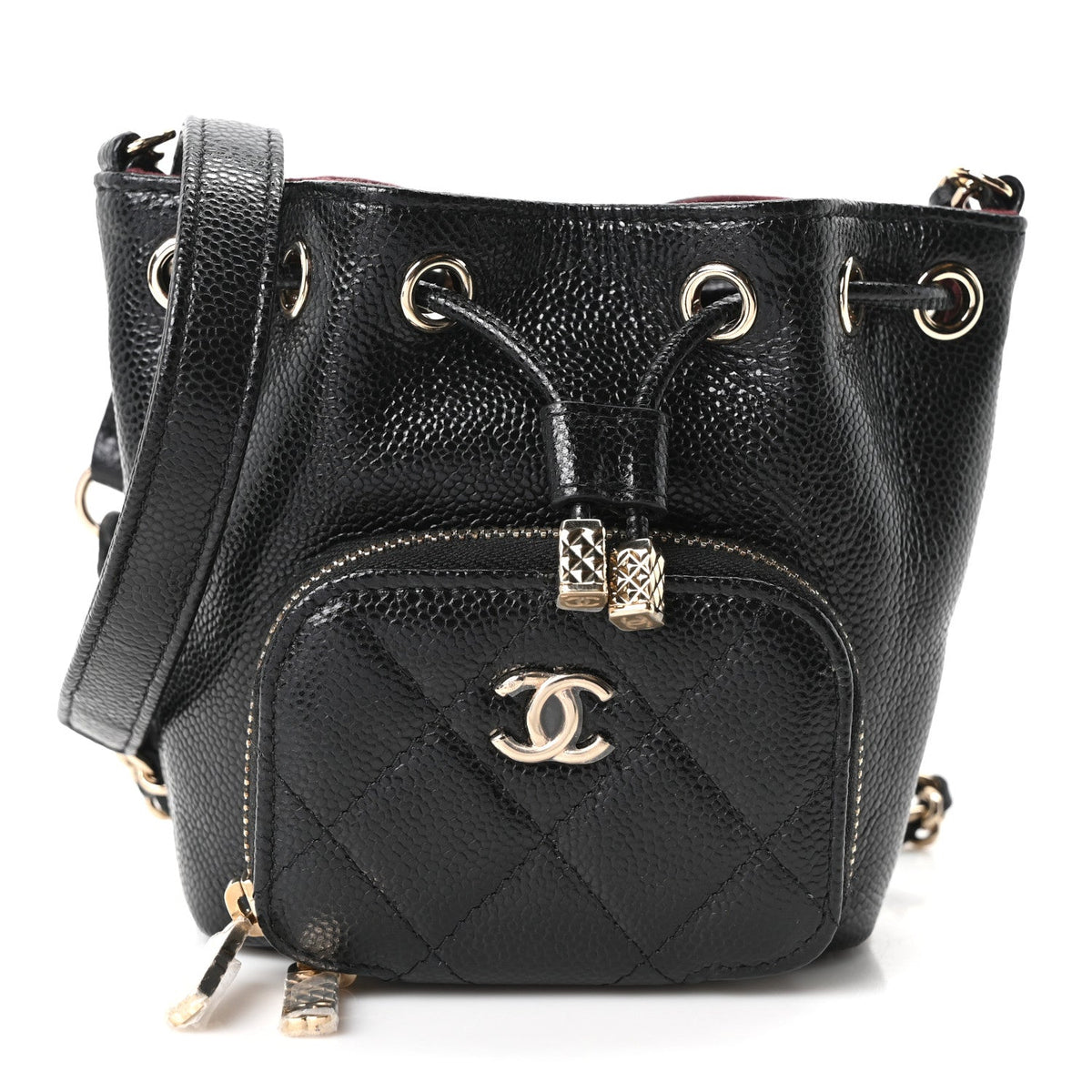 Caviar Quilted Mini CC Pocket Bucket Bag Black