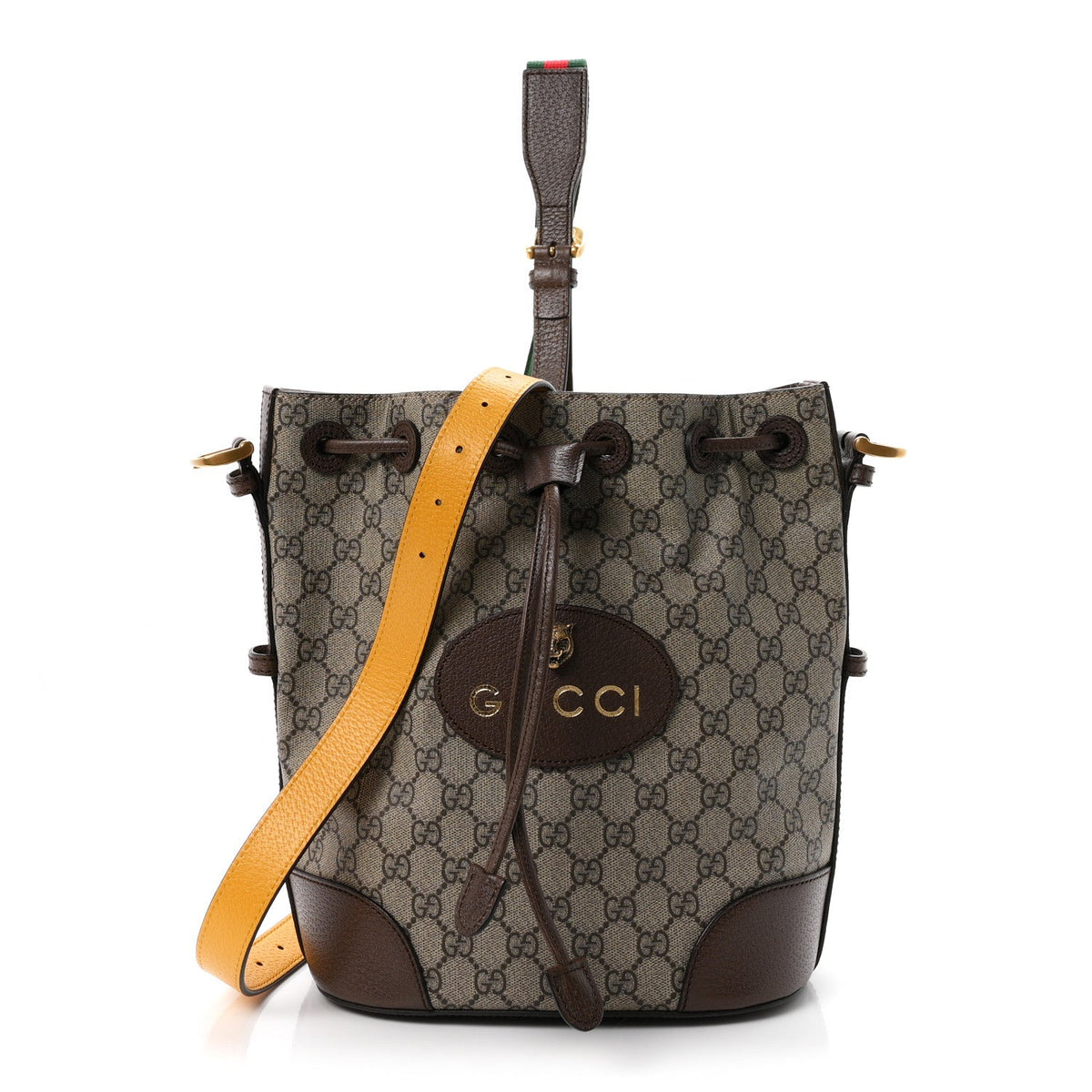 GG Supreme Monogram Neo Vintage Drawstring Bucket Backpack Beige New Acero Crop