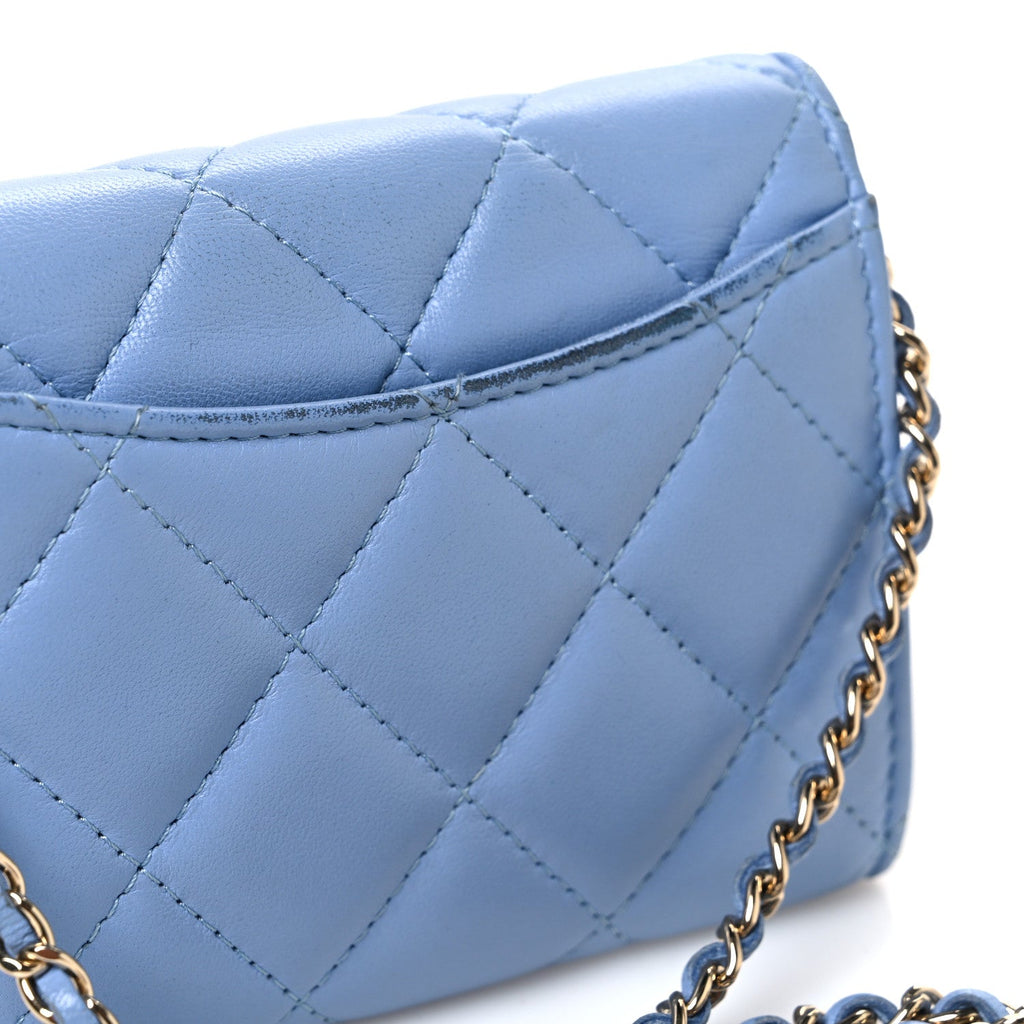 Lambskin Quilted Mini Chain Belt Bag Blue