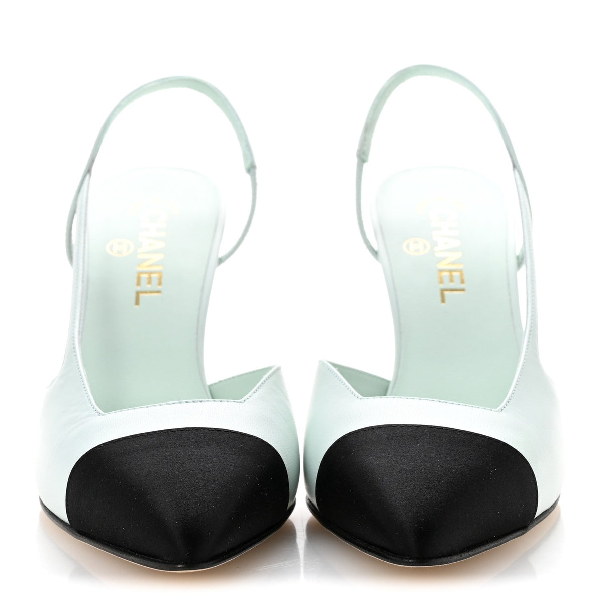 Goatskin Mixed Fibers Cap Toe Slingback Pumps 40 Light Green Black