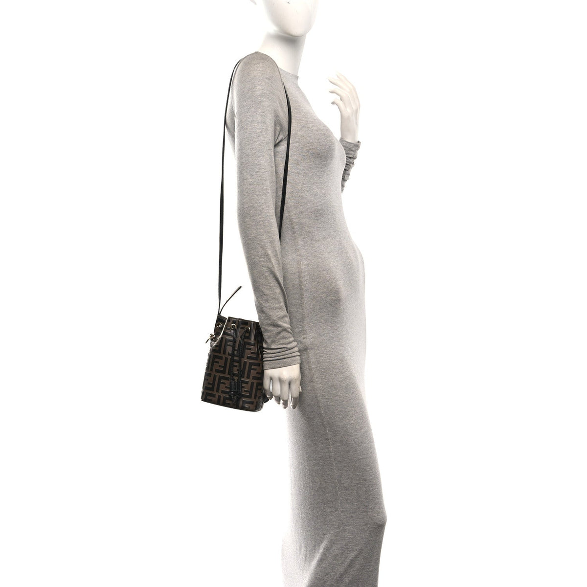 Vitello Liberty F is Fendi Bi-Color FF 1974 Embossed Mini Mon Tresor Bucket Bag Maya Black