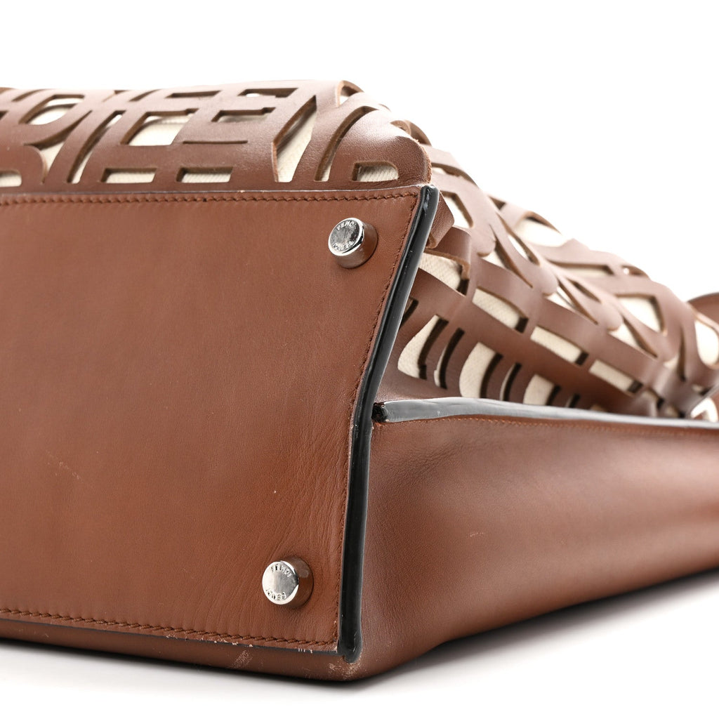 Canvas Calfskin Laser Cut Large Peekaboo Iconic Essential Satchel Brown