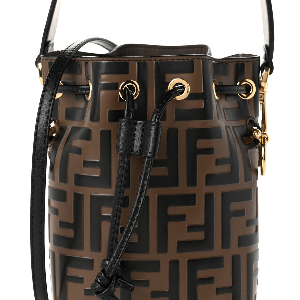 Vitello Liberty F is Fendi Bi-Color FF 1974 Embossed Mini Mon Tresor Bucket Bag Maya Black