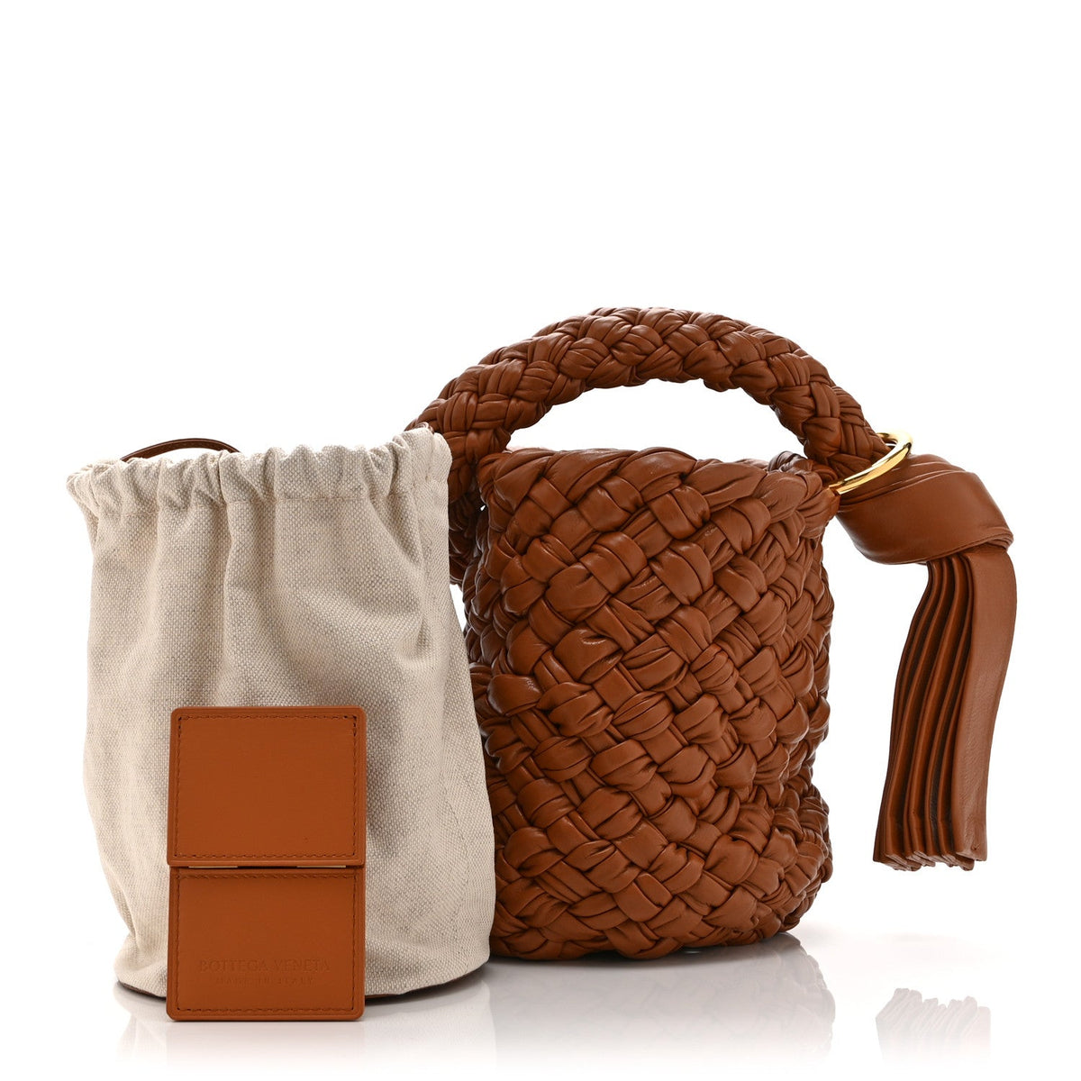 Calfskin Intrecciato Small Foulard Kalimero Bucket Bag Wood
