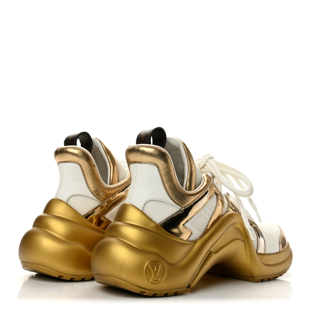 Metallic Calfskin Technical Nylon LV Archlight Sneakers 38 White Gold