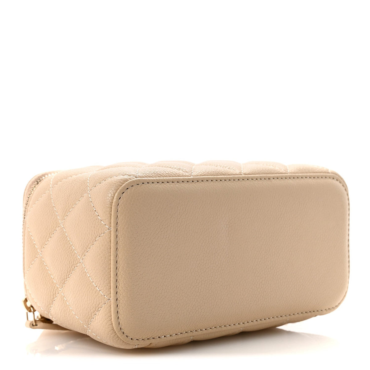 Caviar Quilted Small Tiny CC Vanity Case With Chain Beige