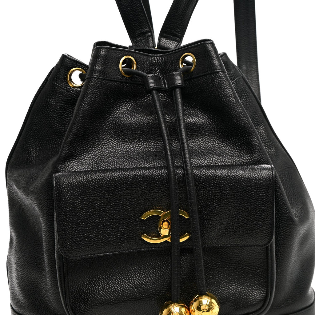 Caviar Drawstring Backpack Bag Black