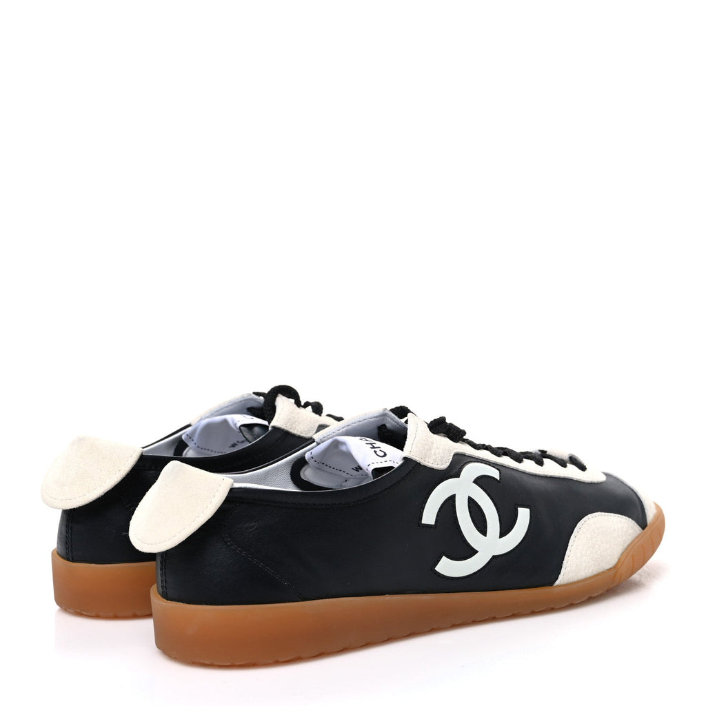 Calfskin Embossed Suede Womens CC Sneakers 38.5 Black White