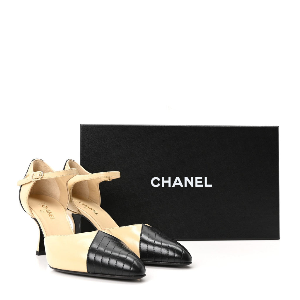 Lambskin Mary Jane Pumps 35.5 Beige Black