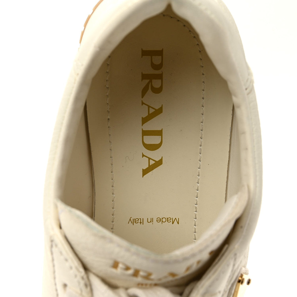 Calfskin Metal Triangle Logo Womens Sneakers 40 Neutral
