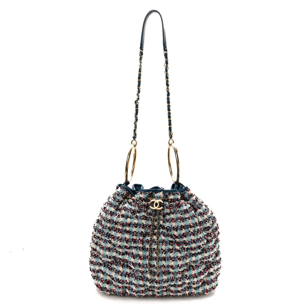 Tweed Paris Cuba Chesterfield Bucket Bag  Blue Multicolor