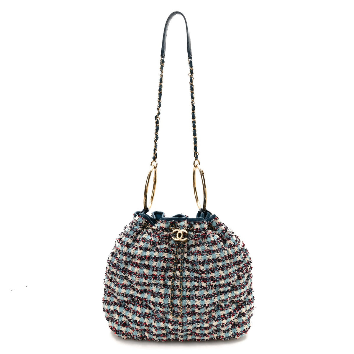 Tweed Paris Cuba Chesterfield Bucket Bag  Blue Multicolor
