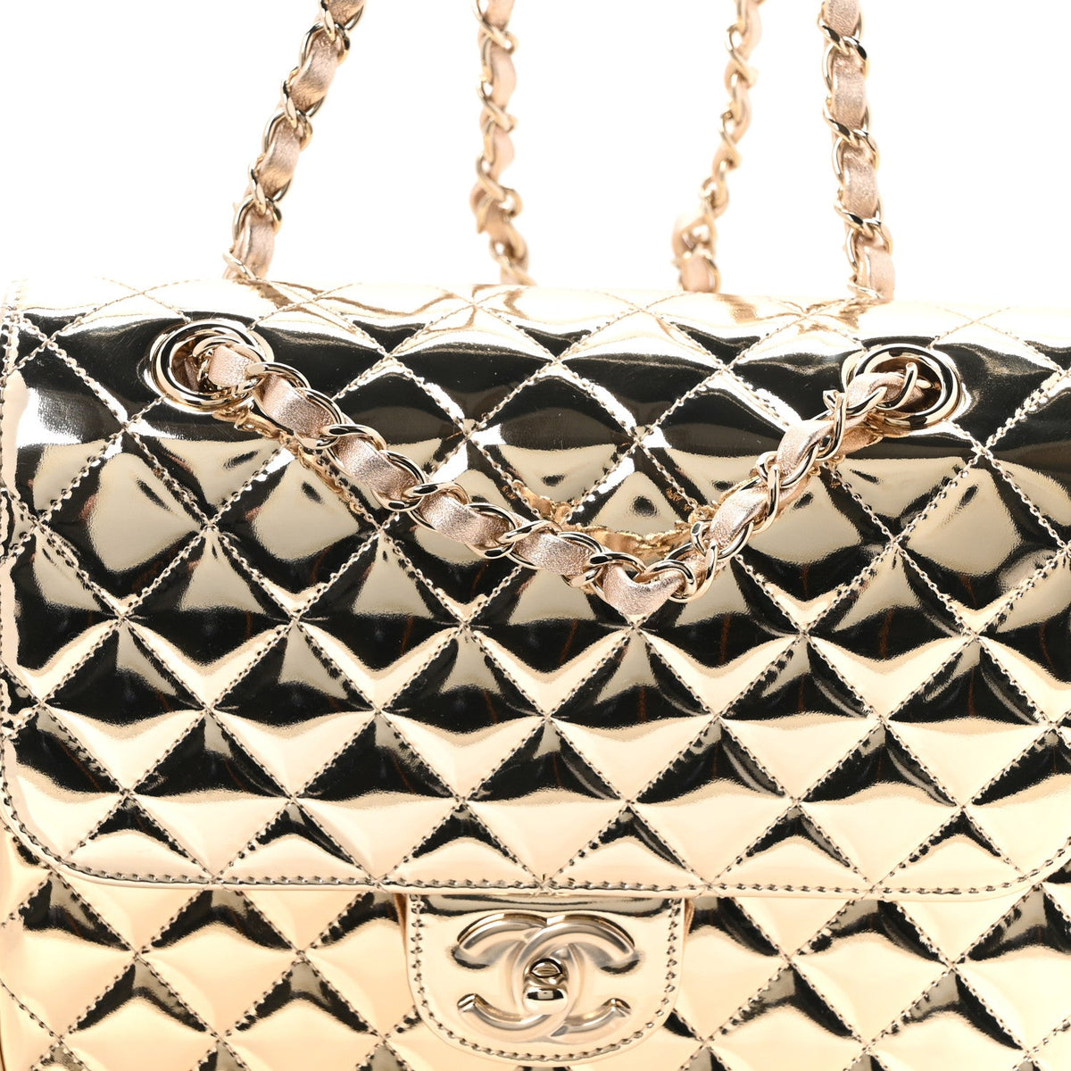 Mirror Calfskin Metallic Calfskin Quilted Hollywood Boulevard Backpack With Coin Purse Gold
