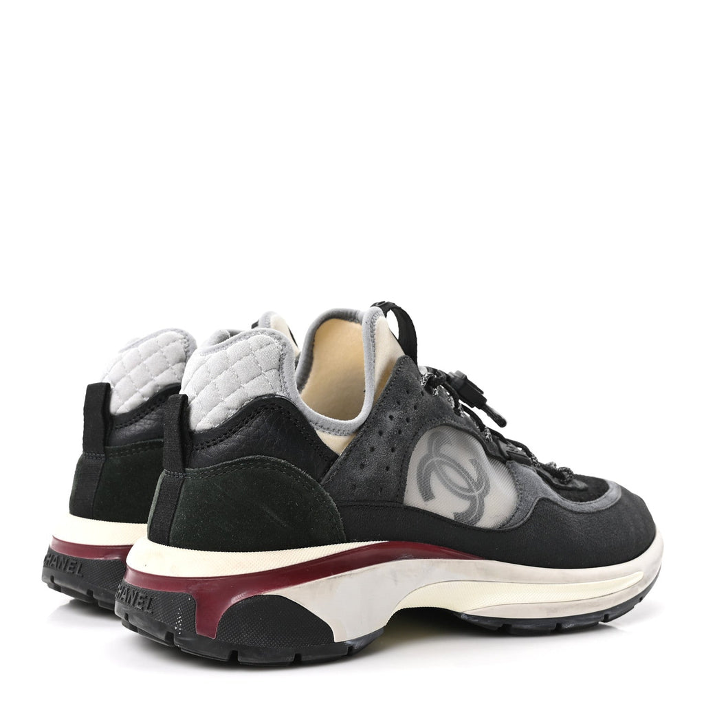 Fabric Suede Calfskin Mesh Womens CC Sneakers 40.5 Black Dark Grey White Light Grey