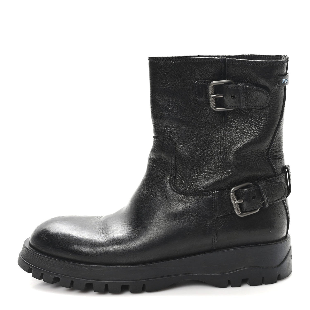 Calfskin Double Buckle Combat Boots 37 Black