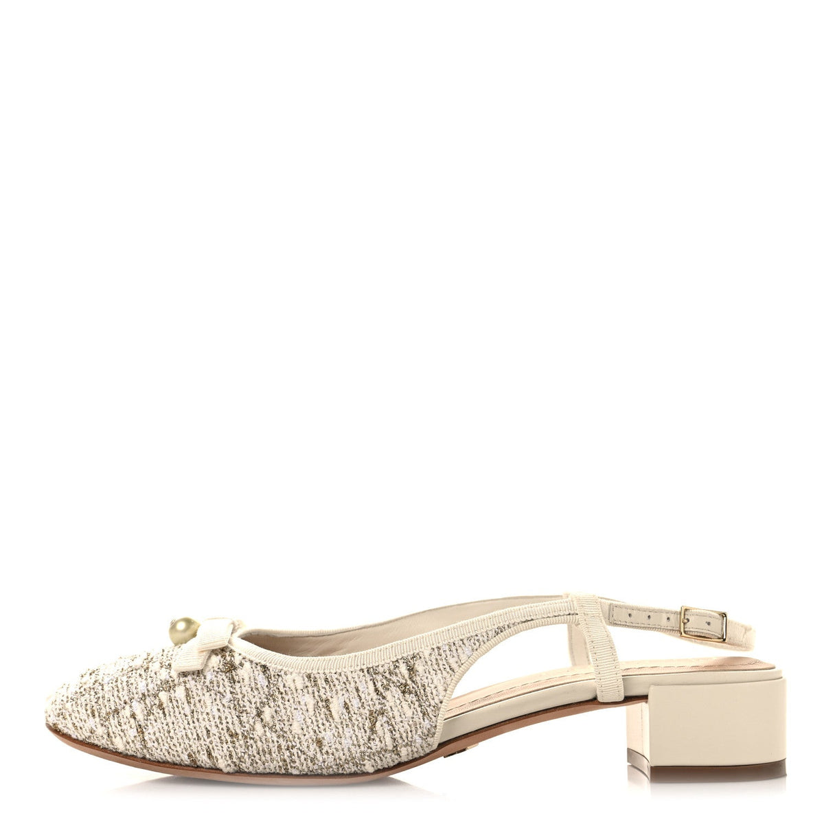 Tweed Cannage Slingback Ballet Pumps 39 White Gold