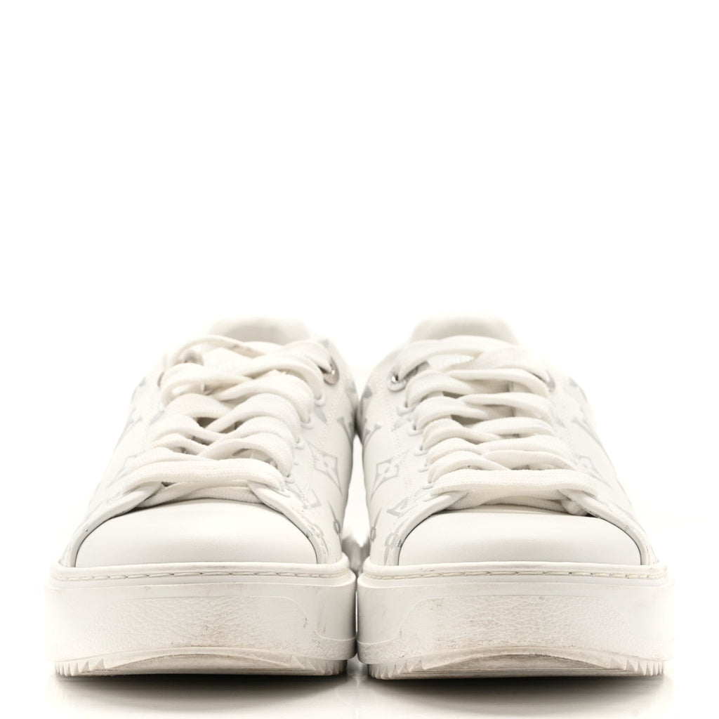 Calfskin Monogram Debossed Time Out Sneakers 38 White Silver