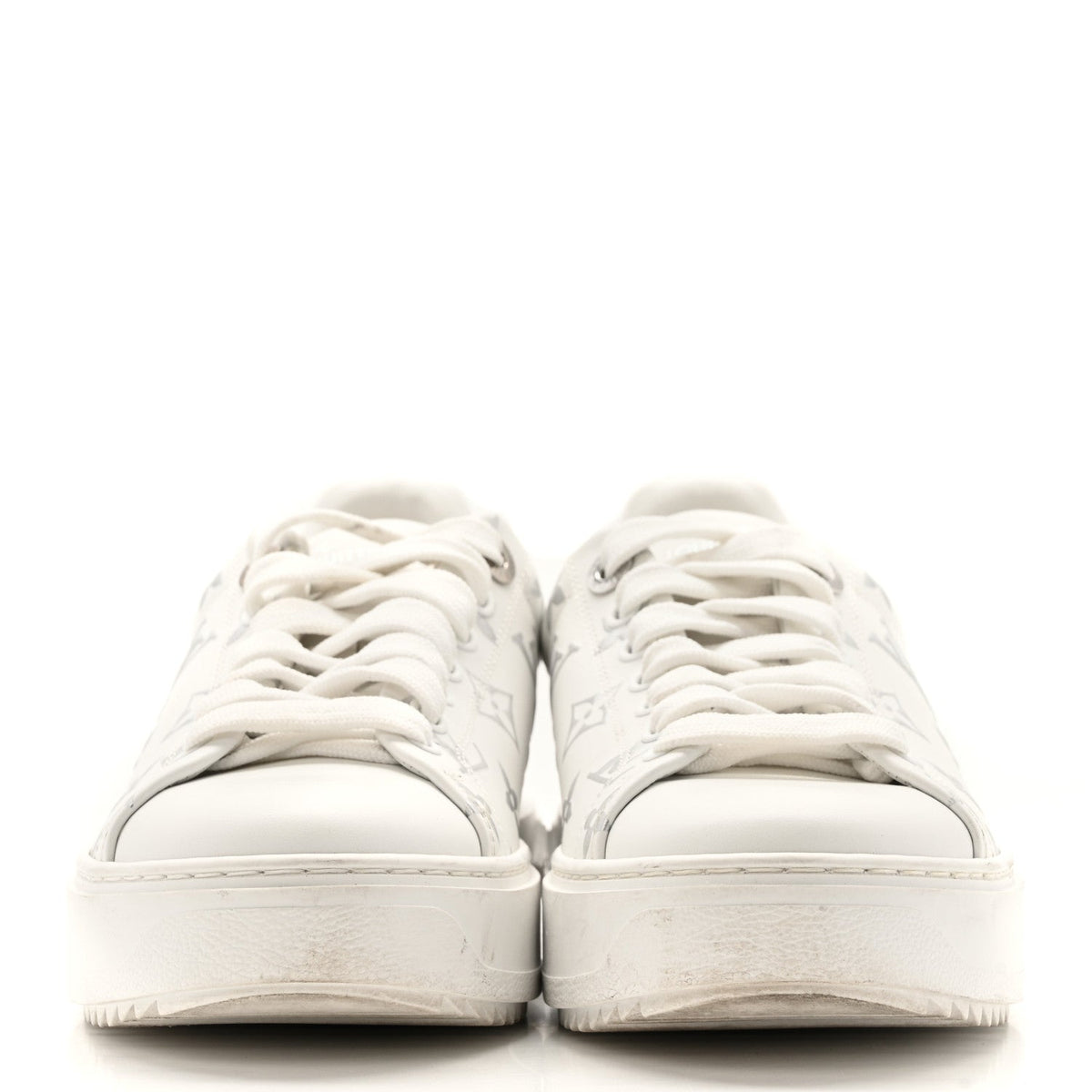 Calfskin Monogram Debossed Time Out Sneakers 38 White Silver