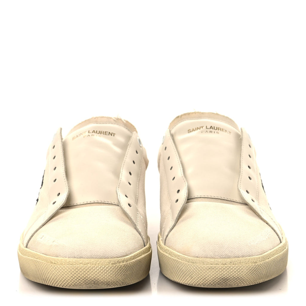 Distressed Canvas Court Classic Sneakers 42 Panna