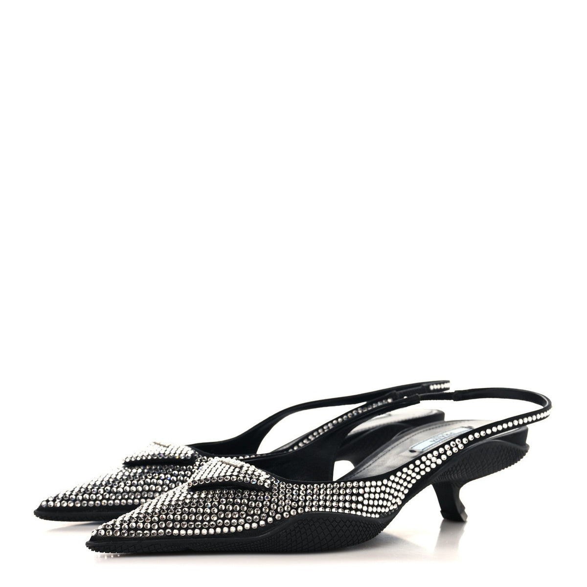 Satin Crystal Logo 45mm Slingback Pumps 38.5 Cristal