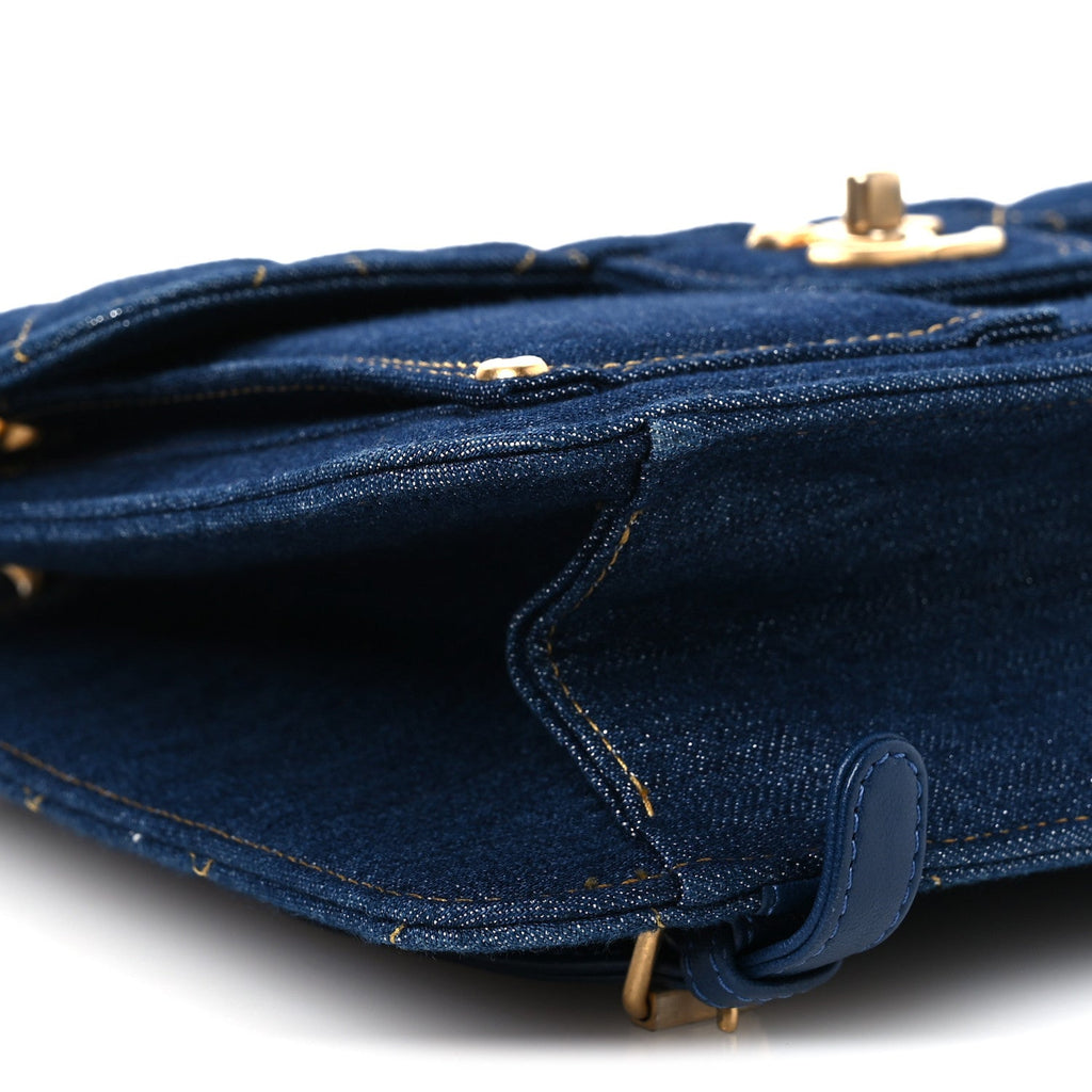 Denim Quilted Double You Backpack Blue Golden