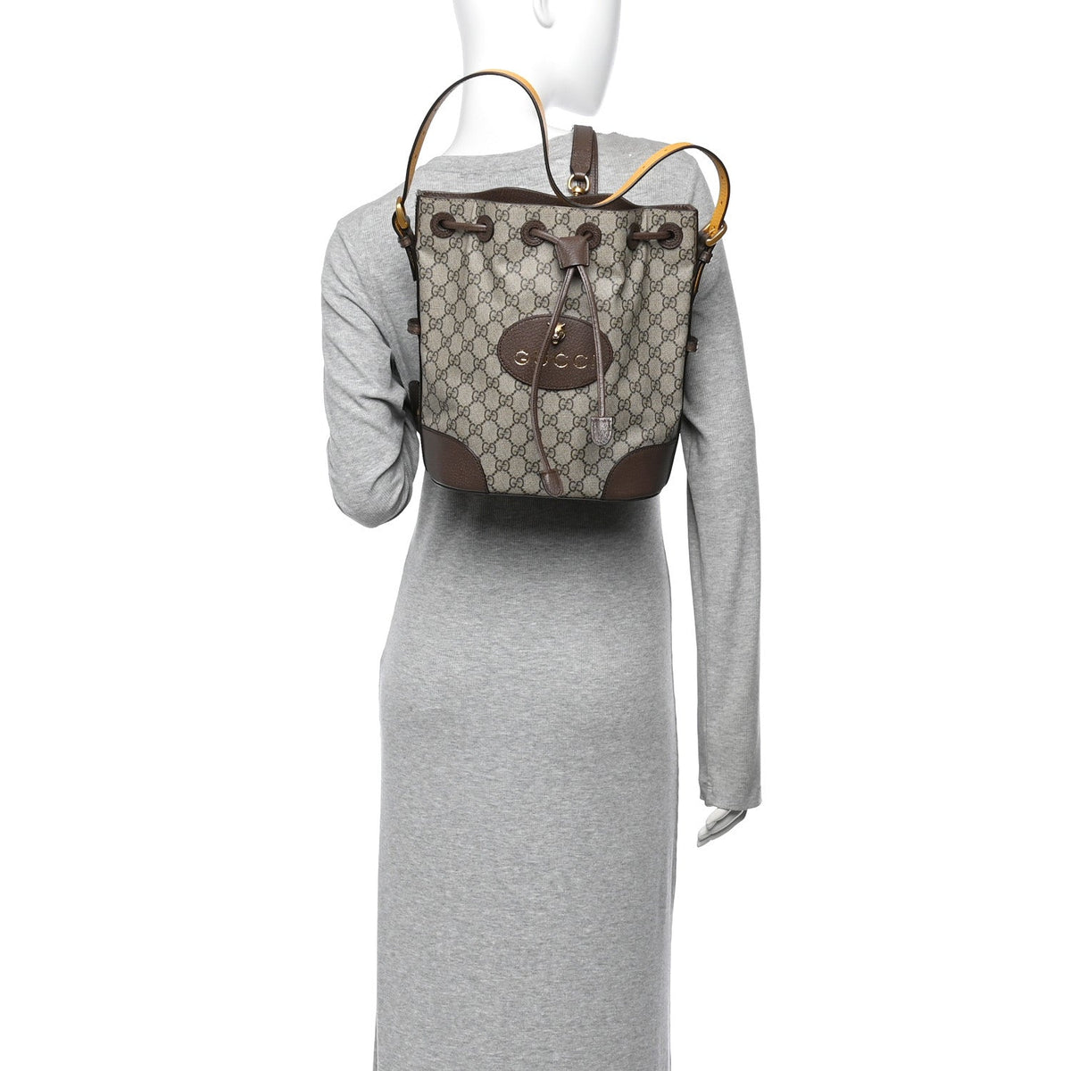 GG Supreme Monogram Neo Vintage Drawstring Bucket Backpack Beige New Acero Crop