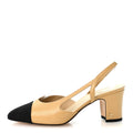 Goatskin Grosgrain Cap Toe CC Slingback Pumps 37 Beige Black