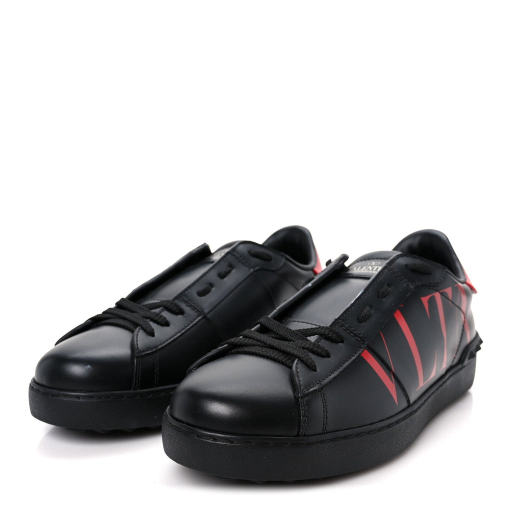 Calfskin Mens Rockstud VLTN Open Sneakers 41 Black Red